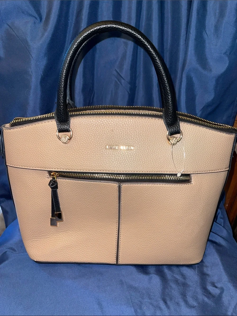 Anne Klein Dark Beige/ Taupe Satchel with Gold Accents